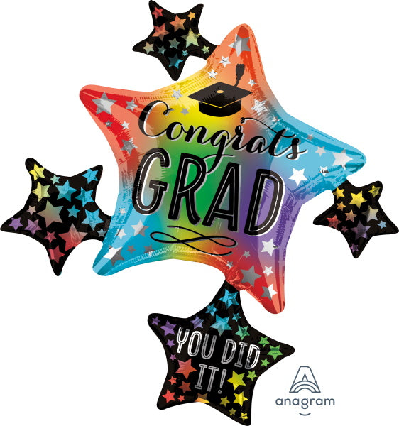 Anagram Balloons COLORFUL GRAD CLUSTER 35" Star foil balloon