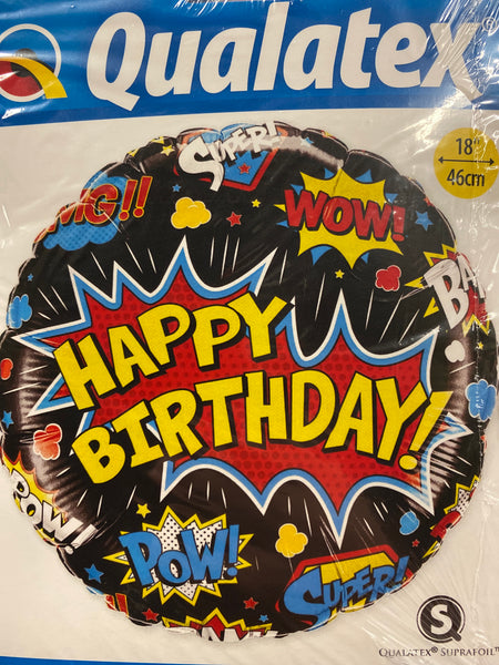 18” Happy birthday pow super wow balloon