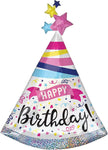 Anagram Birthday Hat Supershape Foil Balloon- Happy Birthday holographic