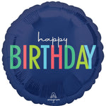 Anagram Round Foil Balloon- navy blue Happy Birthday