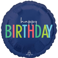 Anagram Round Foil Balloon- navy blue Happy Birthday