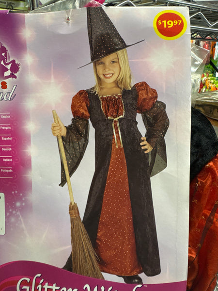 Orange Sparkle Glitter Witch Kid's 8-10 Medium