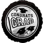 Anagram 18“ Round Foil Balloon- Congrats Grad, black and white