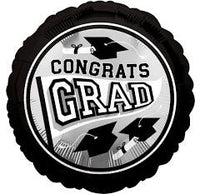 Anagram 18“ Round Foil Balloon- Congrats Grad, black and white