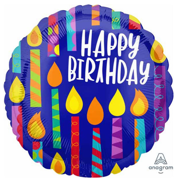 Anagram Round Foil Balloon- Happy Birthday Candles Multicolor