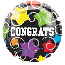 Anagram 18“ Round Foil Balloon- Congrats Stars & Swirls