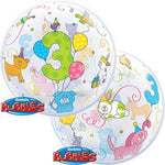 Qualatex Bubbles Balloon- cute animals 3 Birthday