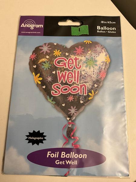 Anagram Heart Foil Balloons- Get Well Soon, holographic