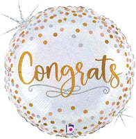 Betallic Round Holographic Foil Balloon- Congrats Metallic Confetti