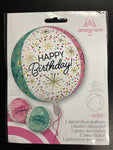 Anagram Orbz Foil Balloon- Happy Birthday Teal Pink Confetti
