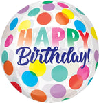 Anagram Orbz Foil Balloon- Happy Birthday Multicolored Polkadots
