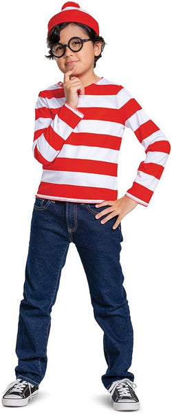 Wheres Waldo Halloween Costume with Shirt &Cap with Glasses, Classic Child Size XS(3T-4T)