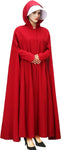 Handmaid Offred Cosplay Costume Outfit, Women Red Hooded Cape Cloak with White Bonnet