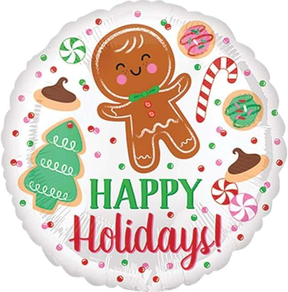 Anagram 17“ Round Foil Balloon- Happy Holidays Gingerbread Cookies