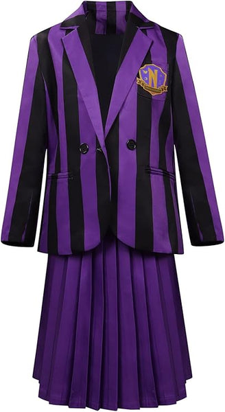 Kid Wednesday Addams Purple School Uniform Halloween Christmas Cosplay Adams Costume for Child