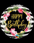 Qualatex 18” Round Foil Balloon- Happy Birthday Flower Hibiscus