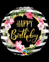 Qualatex 18” Round Foil Balloon- Happy Birthday Flower Hibiscus
