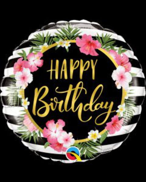 Qualatex 18” Round Foil Balloon- Happy Birthday Flower Hibiscus