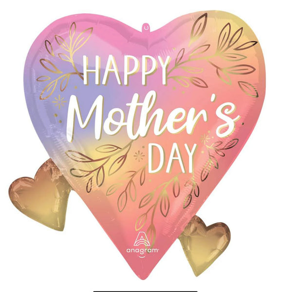 Anagram Heart Supershape Foil Balloon- Happy Mother‘s Day ombre hearts