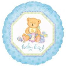 Anagram Round Foil Balloon- baby boy teddy bear