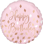 Anagram Round Foil Balloon- Happy Birthday Pink Gold Diamond Confetti