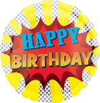 Anagram Round Foil Balloon- Happy Birthday Comic Superstar