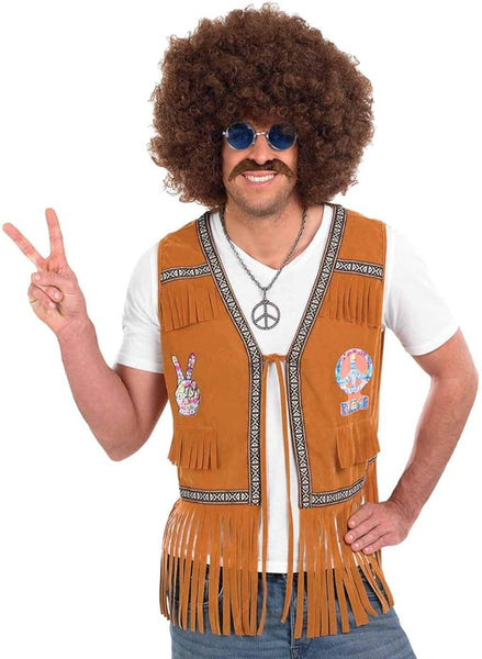 Fun Shack Mens Hippie Costume Vest, 60s 70s Hippie Outfit for Men, Retro Festival Attire, Groovy Party Wear