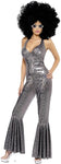 Disco Diva Silver Jumpsuit flare pant leg
