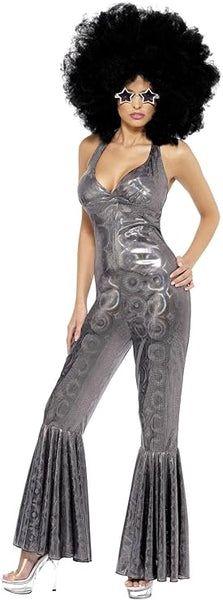 Disco Diva Silver Jumpsuit flare pant leg