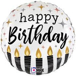 Betallic Round Foil Balloon- Happy Birthday black candles