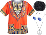 Hippie Costume for Mens 60s 70s T-Shirt Afro Wig Accessories set