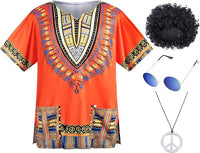Hippie Costume for Mens 60s 70s T-Shirt Afro Wig Accessories set