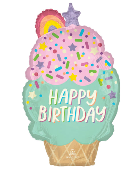 Anagram Supershape Foil Balloon- Ice Cream Cone Happy Birthday Teal Pink