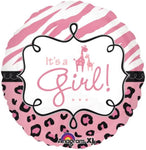 Anagram Round Foil Balloon- It‘s a Girl pink animal print