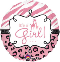 Anagram Round Foil Balloon- It‘s a Girl pink animal print
