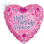 Betallic Holographic Heart Balloon- Happy Birthday Princess