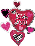 Love You Animal Print Hearts SuperShape Foil Balloon