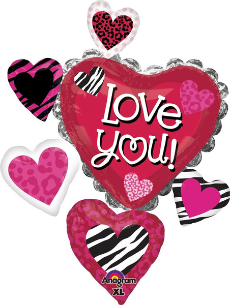 Love You Animal Print Hearts SuperShape Foil Balloon