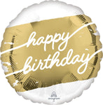 Anagram Round Foil Balloon- Elegant Happy Birthday White Gold