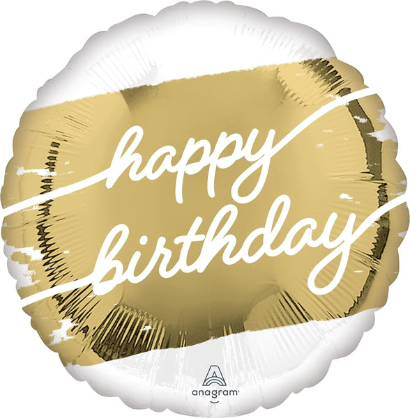 Anagram Round Foil Balloon- Elegant Happy Birthday White Gold