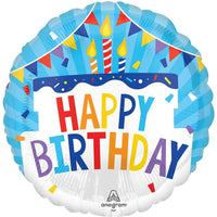 Anagram Round Foil Balloon- Blue Birthday Cake