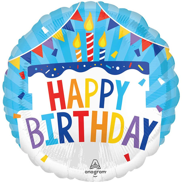Anagram Round Foil Balloon- Blue Birthday Cake