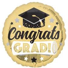 Anagram Round Foil Balloon- Congrats Grad Shiny Gold
