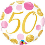 Qualatex Round Foil Balloon- 50, pink & gold dots 18“
