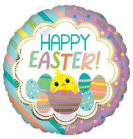 Anagram Round Foil Balloon- colourful Happy Easter Eggs and Chick
