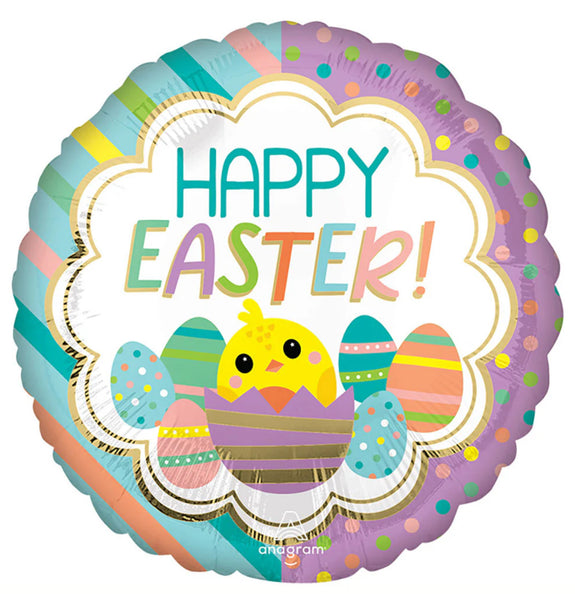 Anagram Round Foil Balloon- colourful Happy Easter Eggs and Chick