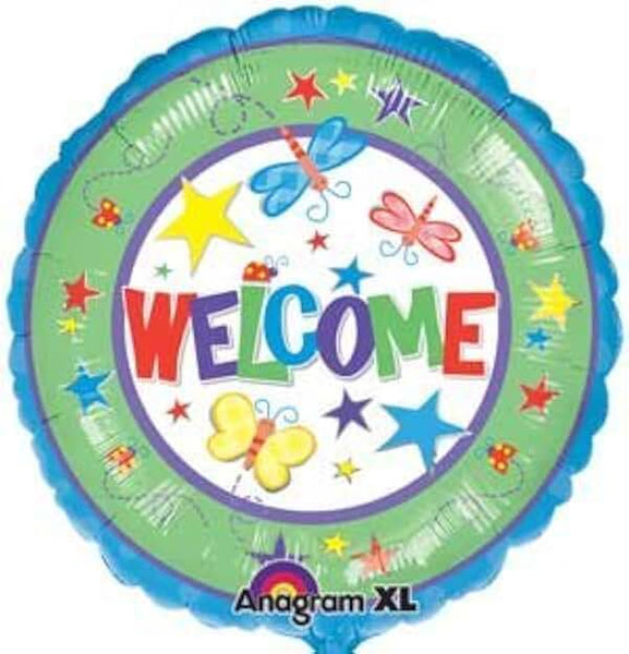 Anagram Round Foil Balloons- Welcome Stars and Butterflies