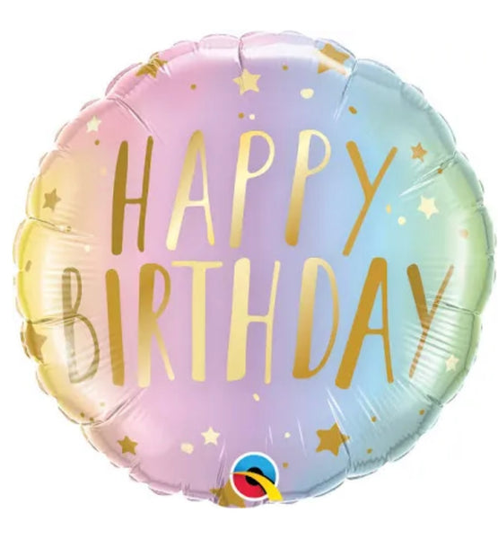 18” round foil balloon happy birthday pastel