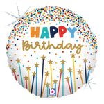 Betallic Balloons Happy Birthday STAR CANDLES 18" Round  HOLOgraphic