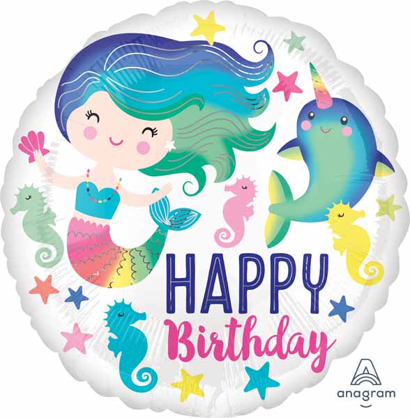 COLORFUL OCEAN FUN Happy Birthday 18" Round foil balloon